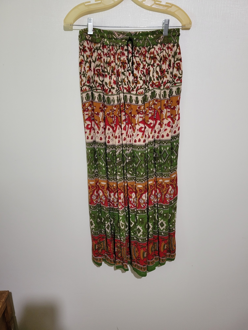 Printed Green Multicolor Boho Maxi Skirt